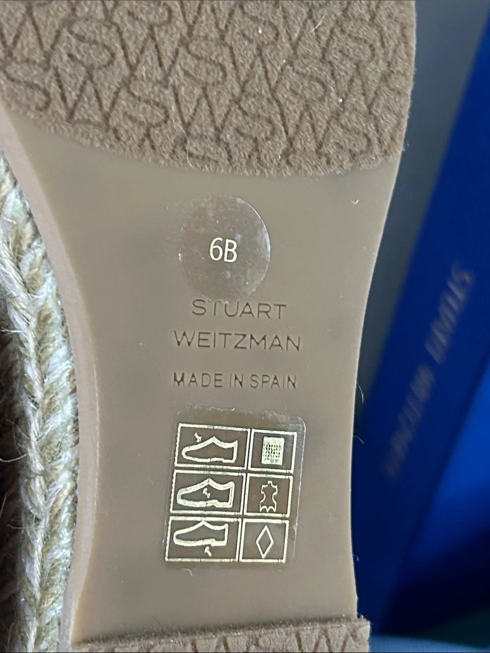 Stuart Weitzman Nudistia Metallic Denim Blue Espadrille Wedge Sandal Ankle Strap - Picture 7 of 10